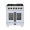 Forno Capriasca 30-Inch Freestanding French Door Gas Range with 4 Burners and 4.32 Cu.Ft. Convection Oven in White with Antique Brass Handle (FFSGS6460-30WHT)