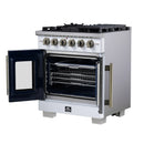 Forno Capriasca 30-Inch Freestanding French Door Gas Range with 4 Burners and 4.32 Cu.Ft. Convection Oven in White with Antique Brass Handle (FFSGS6460-30WHT)