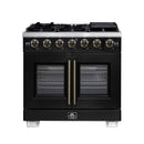 Forno Capriasca 36-Inch Freestanding French Door Gas Range with 6 Burners and 5.36 Cu.Ft. Convection Oven in Black with Antique Brass Handle (FFSGS6460-36BLK)