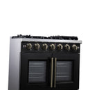 Forno Capriasca 36-Inch Freestanding French Door Gas Range with 6 Burners and 5.36 Cu.Ft. Convection Oven in Black with Antique Brass Handle (FFSGS6460-36BLK)