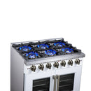 Forno Capriasca 36-Inch Freestanding French Door Gas Range with 6 Burners and 5.36 Cu.Ft. Convection Oven in White with Antique Brass Handle (FFSGS6460-36WHT)