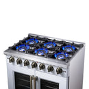 Forno Capriasca 36-Inch Freestanding French Door Gas Range with 6 Burners and 5.36 Cu.Ft. Convection Oven in White with Antique Brass Handle (FFSGS6460-36WHT)