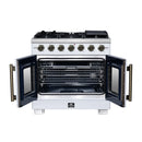 Forno Capriasca 36-Inch Freestanding French Door Gas Range with 6 Burners and 5.36 Cu.Ft. Convection Oven in White with Antique Brass Handle (FFSGS6460-36WHT)