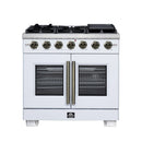 Forno Capriasca 36-Inch Freestanding French Door Gas Range with 6 Burners and 5.36 Cu.Ft. Convection Oven in White with Antique Brass Handle (FFSGS6460-36WHT)