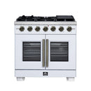 Forno Capriasca 36-Inch Freestanding French Door Gas Range with 6 Burners and 5.36 Cu.Ft. Convection Oven in White with Antique Brass Handle (FFSGS6460-36WHT)