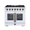 Forno Capriasca 36-Inch Freestanding French Door Gas Range with 6 Burners and 5.36 Cu.Ft. Convection Oven in White with Antique Brass Handle (FFSGS6460-36WHT)