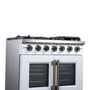 Forno Capriasca 36-Inch Freestanding French Door Gas Range with 6 Burners and 5.36 Cu.Ft. Convection Oven in White with Antique Brass Handle (FFSGS6460-36WHT)