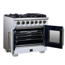 Forno Capriasca 36-Inch Freestanding French Door Gas Range with 6 Burners and 5.36 Cu.Ft. Convection Oven in White with Antique Brass Handle (FFSGS6460-36WHT)