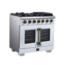 Forno Capriasca 36-Inch Freestanding French Door Gas Range with 6 Burners and 5.36 Cu.Ft. Convection Oven in White with Antique Brass Handle (FFSGS6460-36WHT)