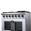 Forno Capriasca 36-Inch Freestanding French Door Gas Range with 6 Burners and 5.36 Cu.Ft. Convection Oven in White with Antique Brass Handle (FFSGS6460-36WHT)
