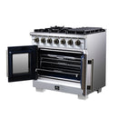 Forno Capriasca 36-Inch Freestanding French Door Gas Range with 6 Burners and 5.36 Cu.Ft. Convection Oven in White with Antique Brass Handle (FFSGS6460-36WHT)