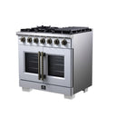 Forno Capriasca 36-Inch Freestanding French Door Gas Range with 6 Burners and 5.36 Cu.Ft. Convection Oven in White with Antique Brass Handle (FFSGS6460-36WHT)