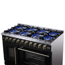 Forno Capriasca 48-Inch Freestanding French Door Gas Range with 8 Burners and 6.58 Cu.Ft. Convection Oven in Black with Antique Brass Handle (FFSGS6460-48BLK)