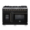 Forno Capriasca 48-Inch Freestanding French Door Gas Range with 8 Burners and 6.58 Cu.Ft. Convection Oven in Black with Antique Brass Handle (FFSGS6460-48BLK)