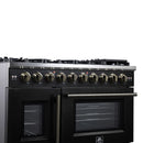 Forno Capriasca 48-Inch Freestanding French Door Gas Range with 8 Burners and 6.58 Cu.Ft. Convection Oven in Black with Antique Brass Handle (FFSGS6460-48BLK)