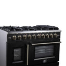 Forno Capriasca 48-Inch Freestanding French Door Gas Range with 8 Burners and 6.58 Cu.Ft. Convection Oven in Black with Antique Brass Handle (FFSGS6460-48BLK)