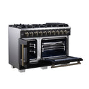 Forno Capriasca 48-Inch Freestanding French Door Gas Range with 8 Burners and 6.58 Cu.Ft. Convection Oven in Black with Antique Brass Handle (FFSGS6460-48BLK)