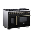 Forno Capriasca 48-Inch Freestanding French Door Gas Range with 8 Burners and 6.58 Cu.Ft. Convection Oven in Black with Antique Brass Handle (FFSGS6460-48BLK)