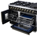 Forno Capriasca 48-Inch Freestanding French Door Gas Range with 8 Burners and 6.58 Cu.Ft. Convection Oven in Black with Antique Brass Handle (FFSGS6460-48BLK)