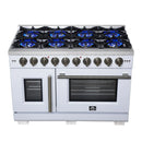 Forno Capriasca 48-Inch Freestanding French Door Gas Range with 8 Burners and 6.58 Cu.Ft. Convection Oven in White with Antique Brass Handle (FFSGS6460-48WHT)