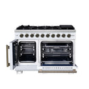 Forno Capriasca 48-Inch Freestanding French Door Gas Range with 8 Burners and 6.58 Cu.Ft. Convection Oven in White with Antique Brass Handle (FFSGS6460-48WHT)