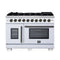 Forno Capriasca 48-Inch Freestanding French Door Gas Range with 8 Burners and 6.58 Cu.Ft. Convection Oven in White with Antique Brass Handle (FFSGS6460-48WHT)