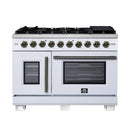 Forno Capriasca 48-Inch Freestanding French Door Gas Range with 8 Burners and 6.58 Cu.Ft. Convection Oven in White with Antique Brass Handle (FFSGS6460-48WHT)