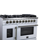 Forno Capriasca 48-Inch Freestanding French Door Gas Range with 8 Burners and 6.58 Cu.Ft. Convection Oven in White with Antique Brass Handle (FFSGS6460-48WHT)