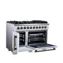 Forno Capriasca 48-Inch Freestanding French Door Gas Range with 8 Burners and 6.58 Cu.Ft. Convection Oven in White with Antique Brass Handle (FFSGS6460-48WHT)
