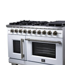 Forno Capriasca 48-Inch Freestanding French Door Gas Range with 8 Burners and 6.58 Cu.Ft. Convection Oven in White with Antique Brass Handle (FFSGS6460-48WHT)