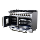 Forno Capriasca 48-Inch Freestanding French Door Gas Range with 8 Burners and 6.58 Cu.Ft. Convection Oven in White with Antique Brass Handle (FFSGS6460-48WHT)