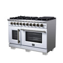 Forno Capriasca 48-Inch Freestanding French Door Gas Range with 8 Burners and 6.58 Cu.Ft. Convection Oven in White with Antique Brass Handle (FFSGS6460-48WHT)