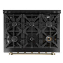 Forno Antico 3-Piece Appliance Package - 36-Inch Dual Fuel Range, 36-Inch Refrigerator, & 24-Inch Dishwasher in Black with Antique Brass Trim