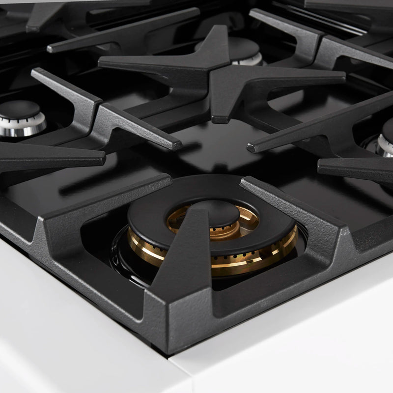 Forno 3-Piece Appliance Package - 36-Inch Antico Dual Fuel Range, 60-Inch Refrigerator, Dishwasher in White with Antique Brass Handle