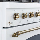 Forno 5-Piece Appliance Package - 36-Inch Antico Dual Fuel Range, Wall Mount Range Hood, 60-Inch Refrigerator, Dishwasher, & 30-Inch Microwave Drawer in White with Antique Brass Handle