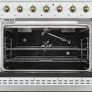 Forno 4-Piece Appliance Package - 36-Inch Dual Fuel Range, 60-Inch Refrigerator, Dishwasher, & 30-Inch Microwave Oven in White with Antique Brass Handle