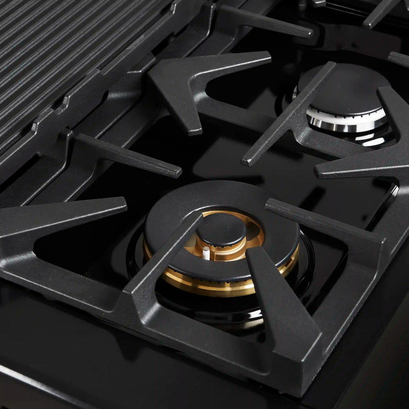 Forno Antico 48-Inch Dual Range with 8 Gas Burner Cooktop and 5.5 Cu.Ft. Electric Convection Oven in Black with Antique Brass Trim (FFSGS6113-48BLK)