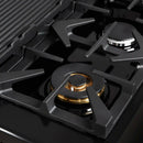 Forno Antico 3-Piece Appliance Package - 48-Inch Gas Range, 36-Inch Refrigerator, & 24-Inch Dishwasher in Black with Antique Brass Trim