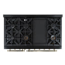 Forno 5-Piece Appliance Package - 48-Inch Dual Fuel Range, 60-Inch Convertible Refrigerator with Modern Trim, Dishwasher, and 24-Inch Microwave Oven in Black with Antique Brass Handle