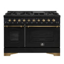 Forno 4-Piece Appliance Package - 48-Inch Gas Range, 60-Inch Convertible Refrigerator with Modern Trim, Dishwasher, and 24-Inch Microwave Oven in Black with Antique Brass Handle