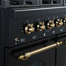 Forno Antico 2-Piece Appliance Package - 48-Inch Dual Fuel Range & 48-Inch Wall Mount Range Hood in Black with Antique Brass Trim