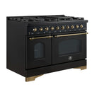 Forno 4-Piece Appliance Package - 48-Inch Gas Range, 60-Inch Convertible Refrigerator with Modern Trim, Dishwasher, and 30-Inch Microwave Oven in Black with Antique Brass Handle