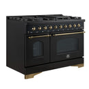 Forno Antico 48-Inch Dual Fuel Range with 8 Gas Burner Cooktop and 5.5 Cu.Ft. Electric Convection Oven in Black with Antique Brass Trim (FFSGS6113-48BLK)