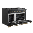 Forno 5-Piece Appliance Package - 48-Inch Gas Range, 60-Inch Convertible Refrigerator with Modern Trim, Dishwasher, and 30-Inch Microwave Drawer in Black with Antique Brass Handle