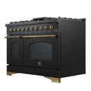 Forno Antico 48-Inch Dual Fuel Range with 8 Gas Burner Cooktop and 5.5 Cu.Ft. Electric Convection Oven in Black with Antique Brass Trim (FFSGS6113-48BLK)