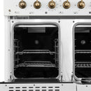 Forno 5-Piece Appliance Package - 48-Inch Antico Gas Range, Wall Mount Range Hood, 60-Inch Refrigerator, Dishwasher, & 30-Inch Microwave Oven in White with Antique Brass Handle