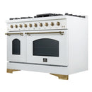 Forno 3-Piece Appliance Package - 48-Inch Antico Dual Fuel Range, 60-Inch Refrigerator, Dishwasher in White with Antique Brass Handle