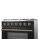 Forno 4-Piece Appliance Package - 36-Inch Gasl Fuel Range, Wall Mount Range Hood, 60-Inch Built-In Convertible Refrigerator, and Dishwasher in Black with Antique Brass Handle