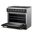 Forno 3-Piece Appliance Package - 36-Inch Gas Range, 60-Inch Convertible Refrigerator with Modern Trim, and Dishwasher in Black with Antique Brass Handle