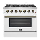 Forno 4-Piece Appliance Package - 36-Inch Galiano Gas Range, 60-Inch Refrigerator, Dishwasher, & 24-Inch Microwave Oven in White with Antique Brass Handle